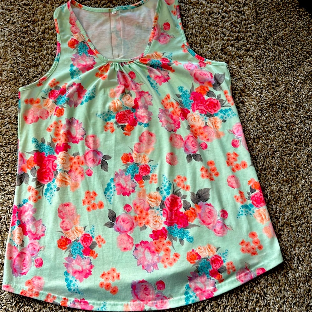 XL - Women Sleeveless Floral Print Swing Tunic Tank Top